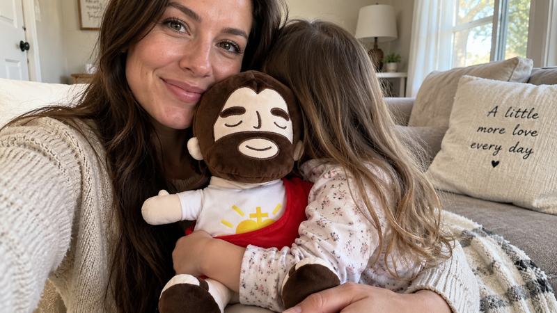 Customer photo with the Jesus plush