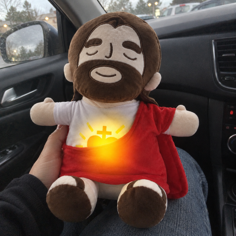 Customer photo with the Jesus plush
